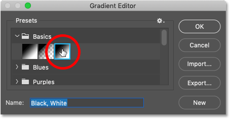 Choose a black and white gradient in Photoshop