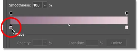 Select the left color stops below the gradient preview bar