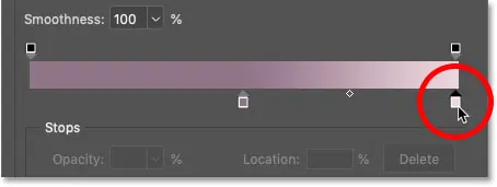Selecting the appropriate color stops below the gradient preview bar