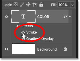 Turn off the Stroke effect in the Layers panel in Photoshop