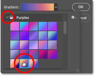 اختيار تدرج للخلفية في شاشة Photoshop Gradient Fill