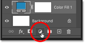 Clicking the New Fill or Adjustment Layer icon in the Layers panel in Photoshop