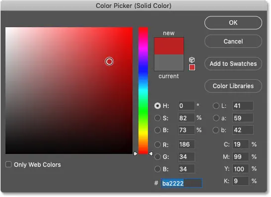 Выберите новый цвет фона в палитре цветов в Photoshop.