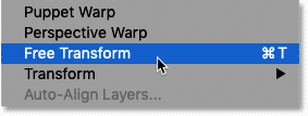 Selecting the Free Transform command in Photoshop's Edit menu