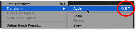 Display the keyboard shortcut for the Transform command back in Photoshop