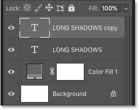 The Layers panel in Photoshop displays the copy of the type layer