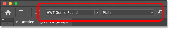 Choose a font in the options bar in Photoshop