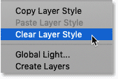 Define the Clear Layer Style command in Photoshop