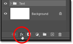 Clicking the fx icon in the Layers panel in Photoshop