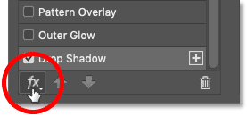 Clicking the fx icon in the Layers panel in Photoshop