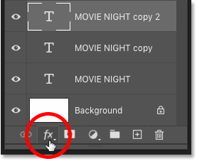 Agregue un efecto de capa al texto haciendo clic en el ícono fx en el panel Capas en Photoshop