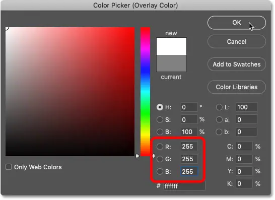 اختيار الأبيض من Color Picker