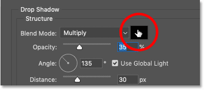 Clicking the Drop Shadow color swatch in the Layer Style dialog box