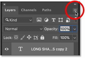 Cliquer sur l'icône du menu du panneau Calques dans Photoshop