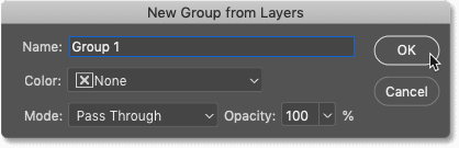 Name the new group "Text" in the New Group of Layers dialog box
