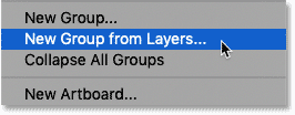 Choosing the New Group from Layers command in Photoshop