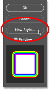 Klicken Sie im Dialogfeld „Ebenenstil“ in Photoshop auf die Schaltfläche „Neuer Stil“.