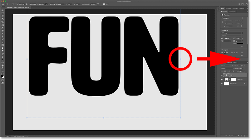 Resize text using Free Transform in Photoshop