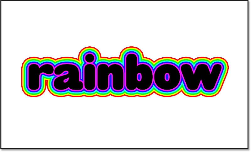 Los seis trazos de arco iris de colores alrededor del texto en Photoshop