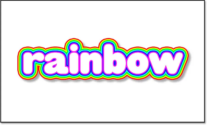 Rainbow strokes around text with a black Drop Shadow applied in Photoshop