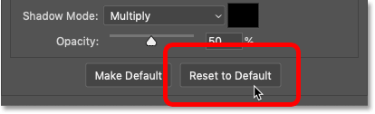 Reset the Bevel and Emboss options to their default settings in Photoshop