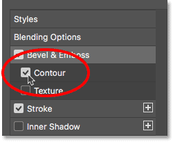 Sélectionnez le style de contour sous Biseau et gaufrage.