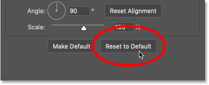 Reset the Gradient Overlay layer effect to its default settings in Photoshop