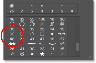 Pincel Crosshatch 4 seleccionado en el selector Brush Preset