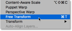 Sélectionnez la commande Transformation libre dans Photoshop
