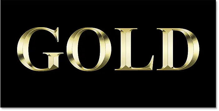 Gold text effect after adjusting the Bevel and Emboss size value in Photoshop