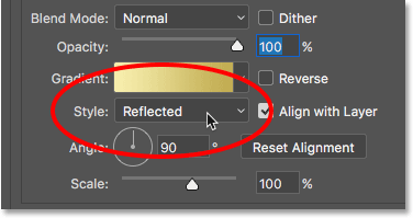 Change the gradient style from linear to inverted.