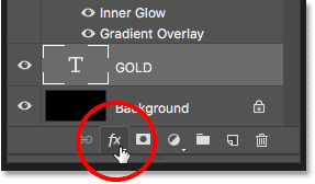 Clicking the Layer Styles icon in the Layers panel