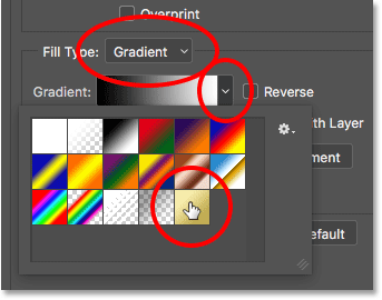 خيارات Gradient لنمط طبقة Stroke