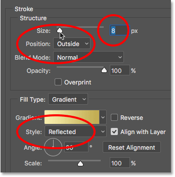 Options de contour dans la boîte de dialogue Style de calque