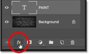 Clicking the Add a Layer Style icon in the Layers panel in Photoshop