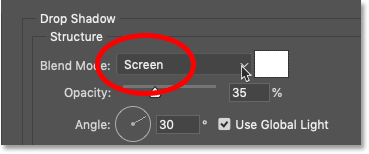 Change the drop shadow's blending mode to Screen in Photoshop