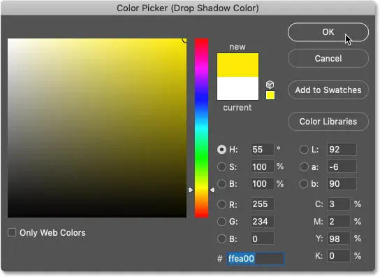 Выберите новый цвет для текстового эффекта аэрозольной краски в Photoshop.