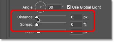 Establezca las opciones de distancia y extensión para Drop Shadow en Photoshop