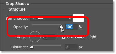 Erhöhen Sie in Photoshop die Deckkraft des Schlagschattens auf 100 Prozent