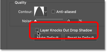 إلغاء تحديد "Layer Knocks Out Drop Shadow" في Photoshop