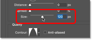 Increase the Size value for the Drop Shadow in Photoshop