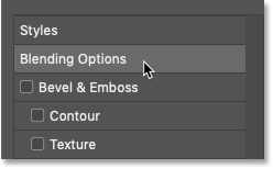 Open Blending Options in Photoshop