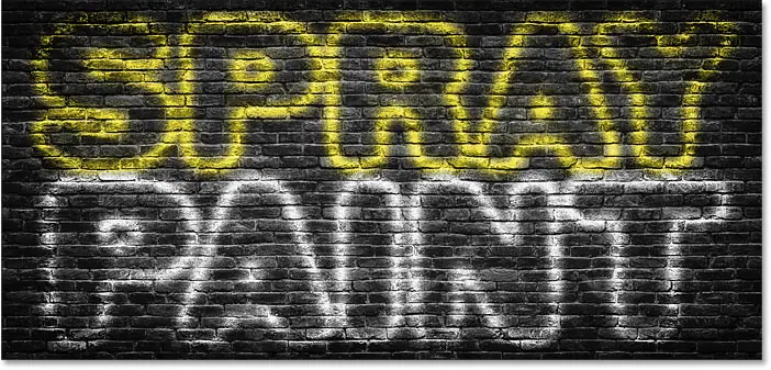 A splash-painted text effect in Photoshop with the top text colored yellow