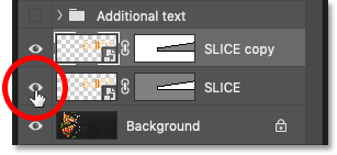 Turn off the bottom text slice in the Layers panel in Photoshop