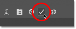 Acepte el nuevo texto haciendo clic en la marca de verificación en Photoshop