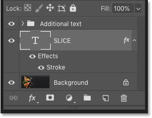 The Layers panel in Photoshop displays the text added to the document
