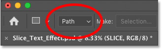 Set the tool position of the Photoshop rectangle tool to the path in the options bar