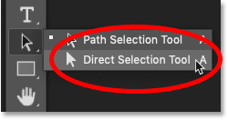 Selecting the Direct Selection tool from the toolbar in Photoshop