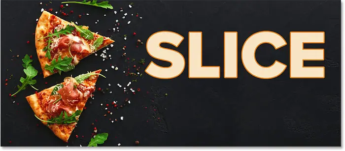 Photoshop document with the word "SLICE" just in front of the background image
