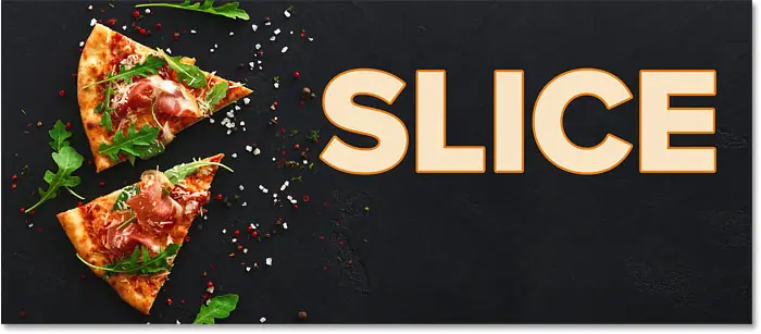 Photoshop-Dokument mit dem Wort „SLICE“ direkt vor dem Hintergrundbild